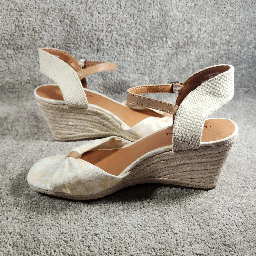 Lucky Brand Macrimay Espadrille Wedge Floral Tan Sandals Womens 9M